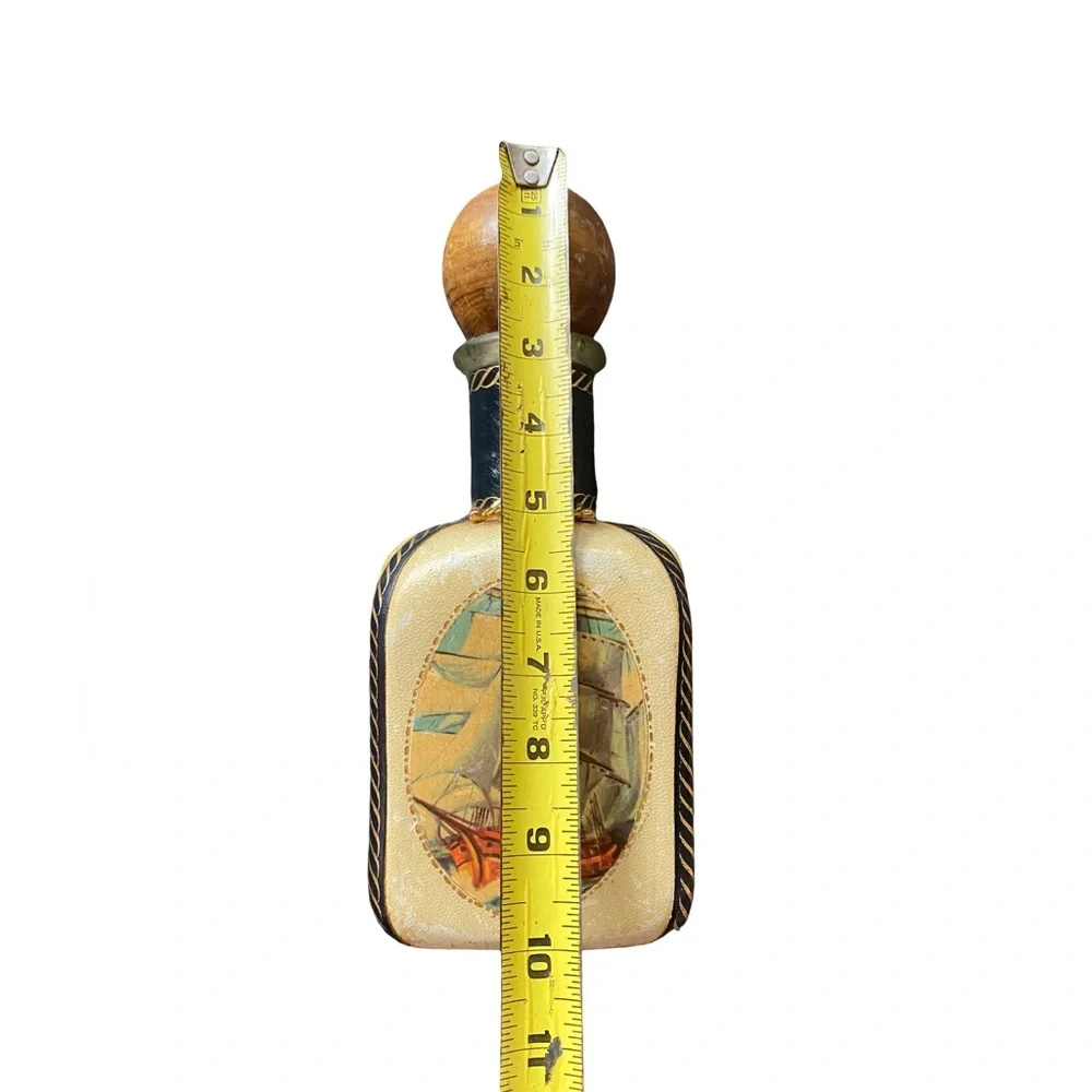 Vintage Italian Leather Wrapped‎ Glass Nautical Theme Decanter w/Wooden Stopper